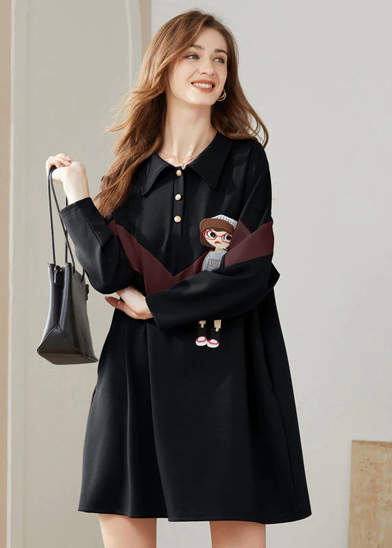 Modern Black Peter Pan Collar Character Print Cotton Sweatshirts Dress Spring - republicanstateiModern Black Peter Pan Collar Character Print Cotton Sweatshirts Dress Spring - republicanstatei