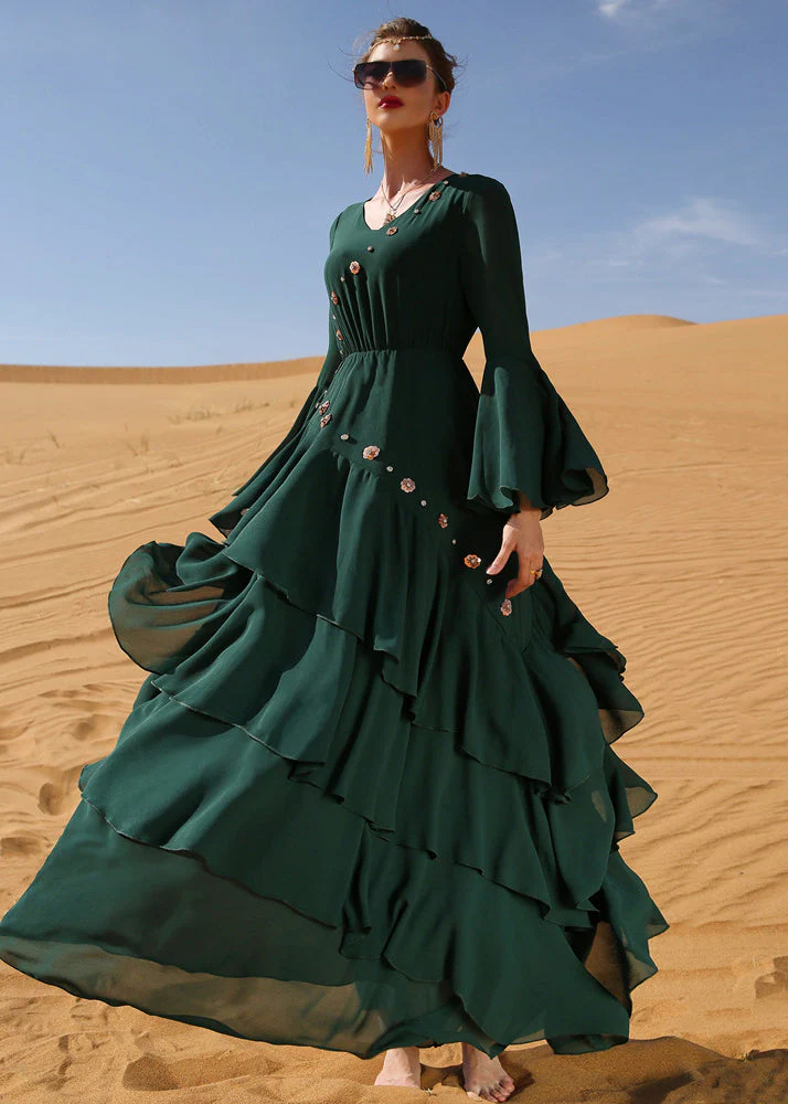 Bohemian Blackish Green Wrinkled Sashes Chiffon Long Beach Dress Long Sleeve - republicanstateiBohemian Blackish Green Wrinkled Sashes Chiffon Long Beach Dress Long Sleeve - republicanstatei
