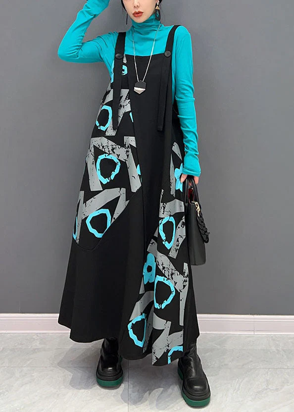 Women Black Asymmetrical Design Patchwork Print Cotton Strap Dress Spring - republicanstateiWomen Black Asymmetrical Design Patchwork Print Cotton Strap Dress Spring - republicanstatei