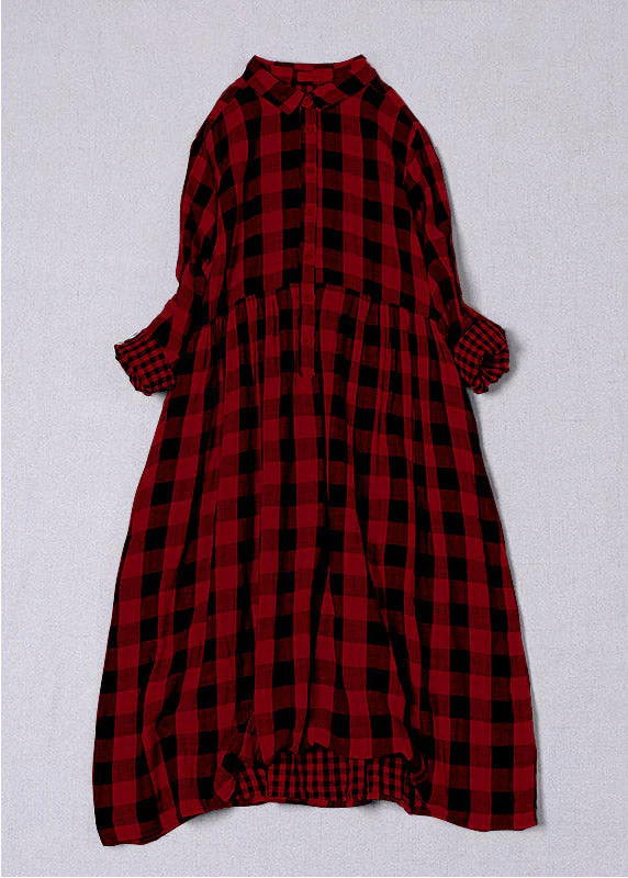 Bohemian Red White Plaid PeterPan Collar Pockets Button Fall Patchwork Dresses - republicanstateiBohemian Red White Plaid PeterPan Collar Pockets Button Fall Patchwork Dresses - republicanstatei