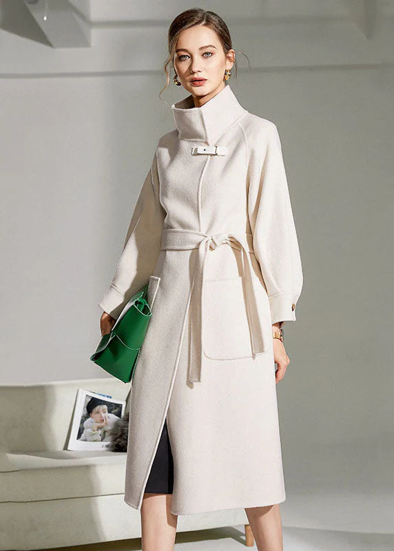Beautiful White Stand Collar Pockets Slim Fit Woolen Warp Coat Winter - republicanstateiBeautiful White Stand Collar Pockets Slim Fit Woolen Warp Coat Winter - republicanstatei