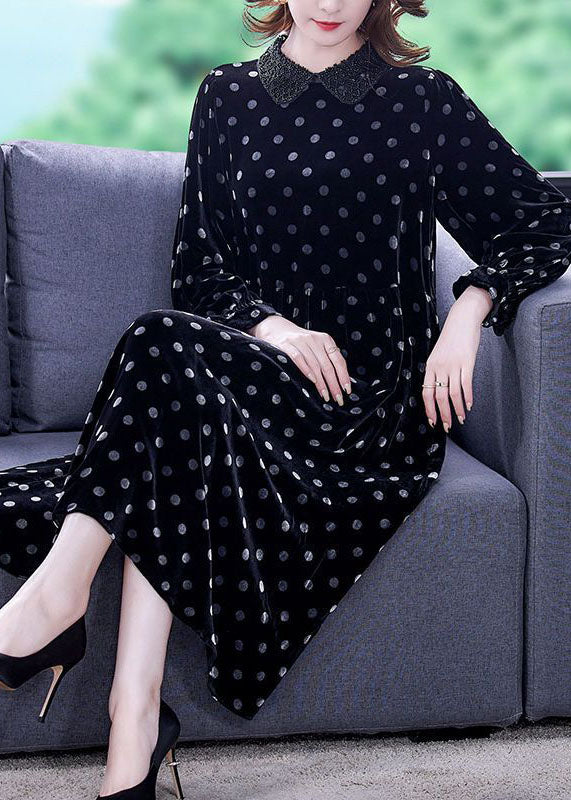 Diy Black Peter Pan Collar Dot Print Nail Bead Silk Velour Holiday Dress Spring - republicanstateiDiy Black Peter Pan Collar Dot Print Nail Bead Silk Velour Holiday Dress Spring - republicanstatei