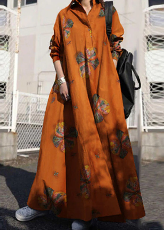 Women Retro Floral Print Lapel Bohemian Loose Long Sleeve Maxi Shirt Dress With Pocket - republicanstateiWomen Retro Floral Print Lapel Bohemian Loose Long Sleeve Maxi Shirt Dress With Pocket - republicanstatei