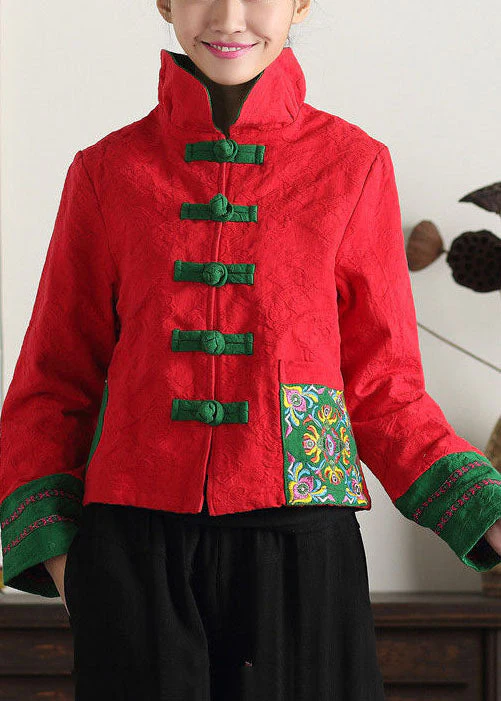 Unique Green Stand Collar Embroideried Patchwork Cotton Chinese Style Coats Spring - republicanstateiUnique Green Stand Collar Embroideried Patchwork Cotton Chinese Style Coats Spring - republicanstatei