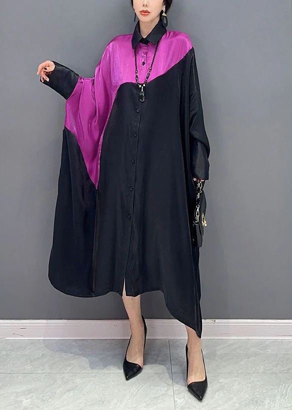 Plus Size Colorblock Peter Pan Collar Patchwork Oversized Silk Dress Batwing Sleeve - republicanstateiPlus Size Colorblock Peter Pan Collar Patchwork Oversized Silk Dress Batwing Sleeve - republicanstatei