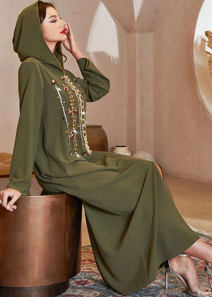 Fitted Blackish Green Sequins Patchwork Hooded Long Dresses Long Sleeve - republicanstateiFitted Blackish Green Sequins Patchwork Hooded Long Dresses Long Sleeve - republicanstatei