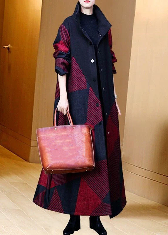 Loose Red Stand Collar Pockets Patchwork Thick Long Coat Long Sleeve - republicanstateiLoose Red Stand Collar Pockets Patchwork Thick Long Coat Long Sleeve - republicanstatei