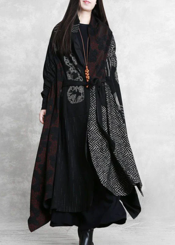 French Black Oversized Patchwork Print Cotton Loose Cardigan Batwing Sleeve - republicanstateiFrench Black Oversized Patchwork Print Cotton Loose Cardigan Batwing Sleeve - republicanstatei