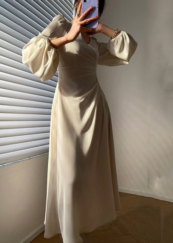 Handmade White V Neck Asymmetrical Design Nail Bead Silk Dress Long Sleeve - republicanstateiHandmade White V Neck Asymmetrical Design Nail Bead Silk Dress Long Sleeve - republicanstatei