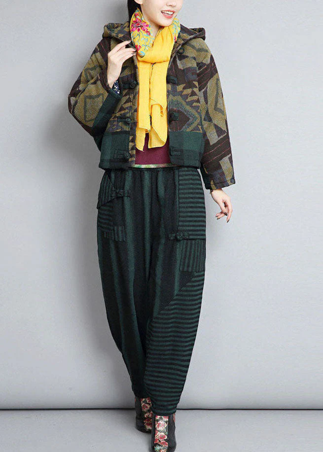 Chic Green Hooded Patchwork Oriental Button Fine Cotton Filled Jackets Winter - republicanstateiChic Green Hooded Patchwork Oriental Button Fine Cotton Filled Jackets Winter - republicanstatei