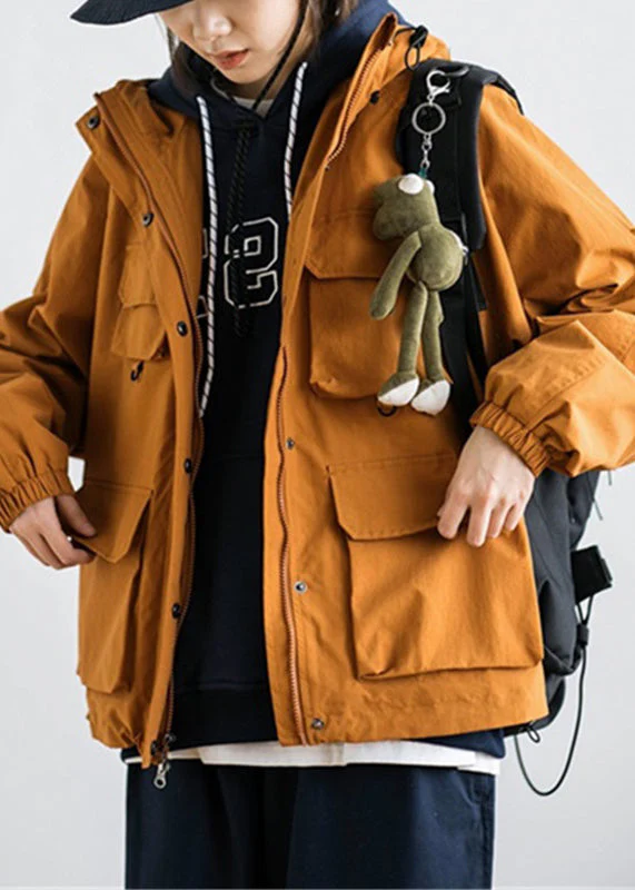 Stylish Orange Patchwork Zippered Drawstring Button Pockets Hooded Jackets Long Sleeve - republicanstateiStylish Orange Patchwork Zippered Drawstring Button Pockets Hooded Jackets Long Sleeve - republicanstatei