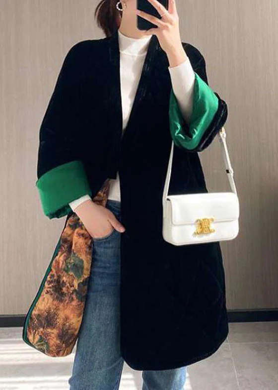 Loose Black Sashes Pockets Patchwork Fine Cotton Filled Velour coat Winter - republicanstateiLoose Black Sashes Pockets Patchwork Fine Cotton Filled Velour coat Winter - republicanstatei