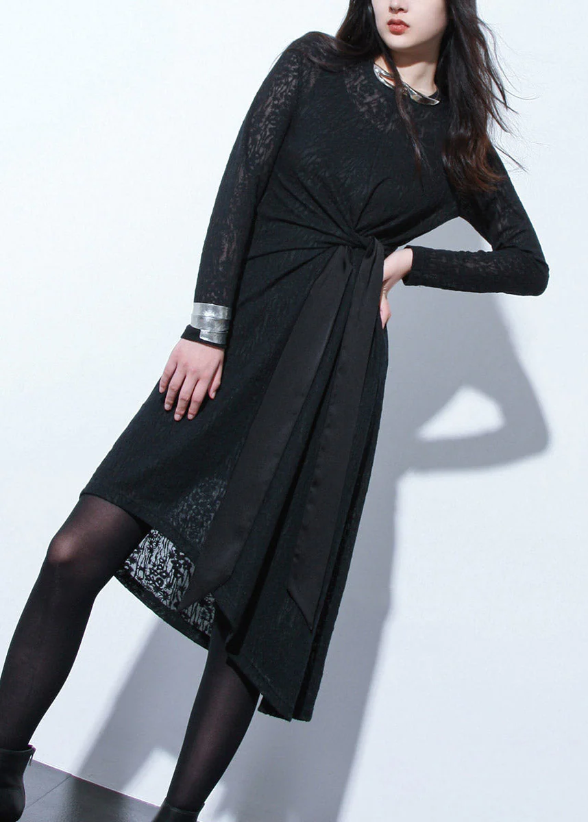 Style Black O-Neck Hollow Out Low High Design Lace Long Dress Long Sleeve - republicanstateiStyle Black O-Neck Hollow Out Low High Design Lace Long Dress Long Sleeve - republicanstatei