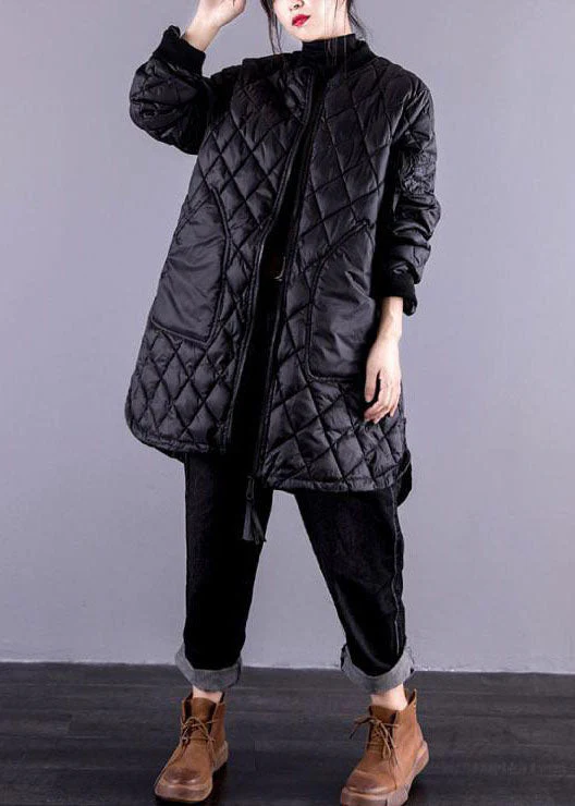 Elegant Black Stand Collar Zip Up Pockets Fine Cotton Filled Coats Winter - republicanstateiElegant Black Stand Collar Zip Up Pockets Fine Cotton Filled Coats Winter - republicanstatei