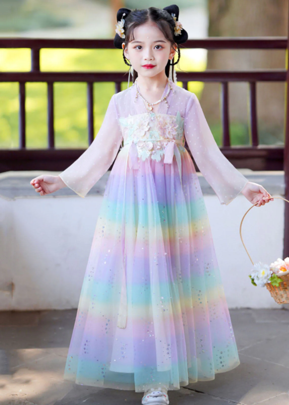 Elegant Rainbow Gradient Color Patchwork Tulle Kids Vacation Long Dresses Long Sleeve - republicanstateiElegant Rainbow Gradient Color Patchwork Tulle Kids Vacation Long Dresses Long Sleeve - republicanstatei