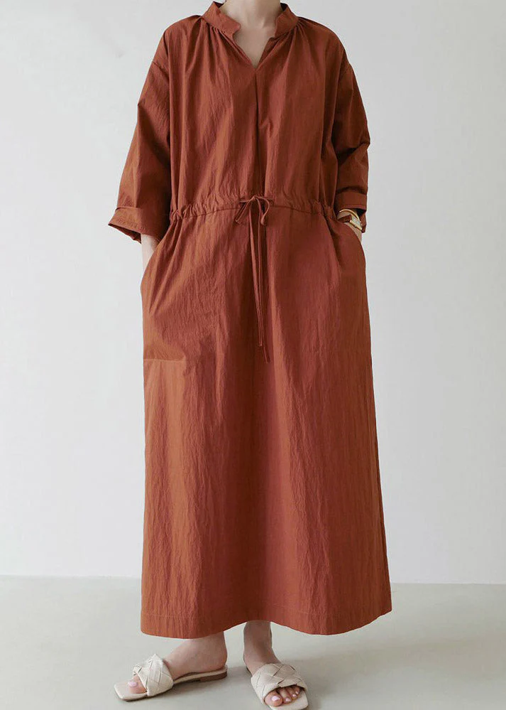 Loose Mulberry V Neck Drawstring Tie Waist Linen Holiday Long Dress Long Sleeve - republicanstateiLoose Mulberry V Neck Drawstring Tie Waist Linen Holiday Long Dress Long Sleeve - republicanstatei