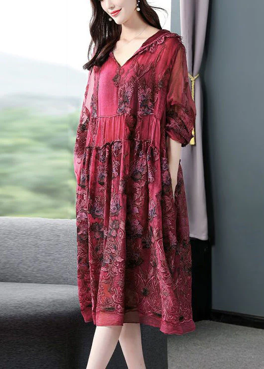French Mulberry Hooded Embroideried Patchwork Silk Long Dresses Spring - republicanstateiFrench Mulberry Hooded Embroideried Patchwork Silk Long Dresses Spring - republicanstatei