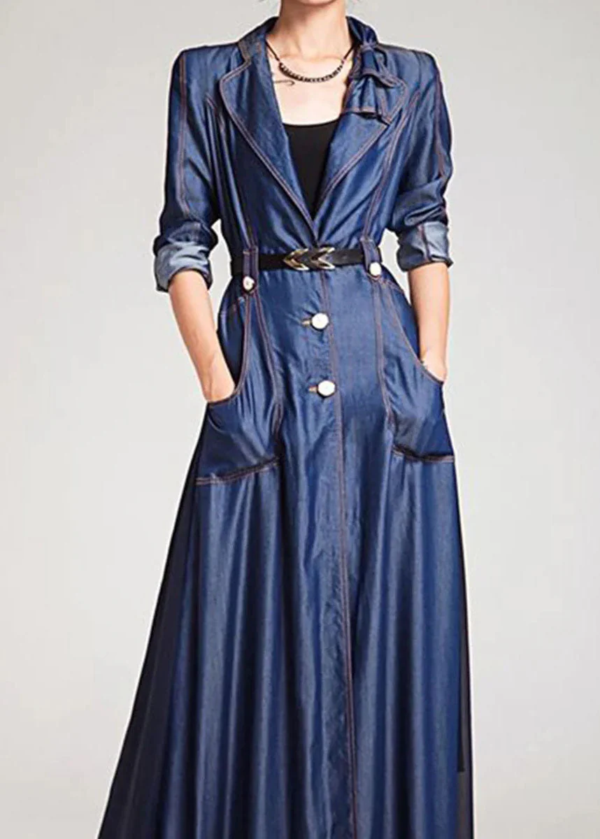 French Navy Peter Pan Collar Patchwork Tie Waist Denim Dress Long Sleeve - republicanstateiFrench Navy Peter Pan Collar Patchwork Tie Waist Denim Dress Long Sleeve - republicanstatei