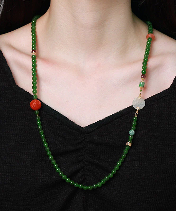 Vintage Green Sterling Silver Overgild Agate Jade Ping Buckle Pendant Necklace - republicanstateiVintage Green Sterling Silver Overgild Agate Jade Ping Buckle Pendant Necklace - republicanstatei