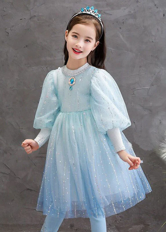 Stylish Blue O Neck Sequins Patchwork Tulle Baby Girls Princess Dress Fall - republicanstateiStylish Blue O Neck Sequins Patchwork Tulle Baby Girls Princess Dress Fall - republicanstatei