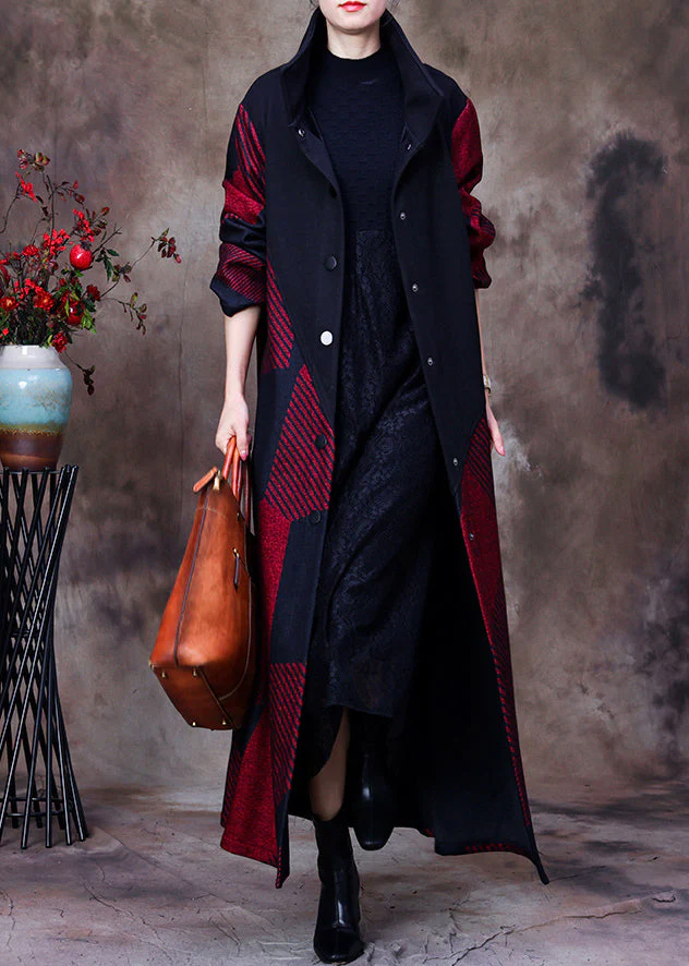 Plus Size Mulberry Stand Collar Asymmetrical Patchwork Button Woolen Maxi Coat Long Sleeve - republicanstateiPlus Size Mulberry Stand Collar Asymmetrical Patchwork Button Woolen Maxi Coat Long Sleeve - republicanstatei