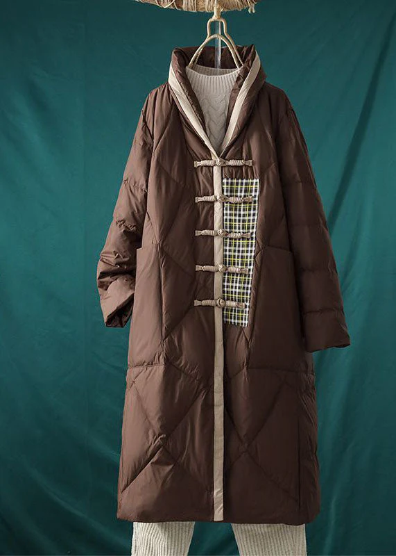 Italian Chocolate Mandarin Collar Oversized Patchwork Duck Down Puffer Jacket Winter - republicanstateiItalian Chocolate Mandarin Collar Oversized Patchwork Duck Down Puffer Jacket Winter - republicanstatei