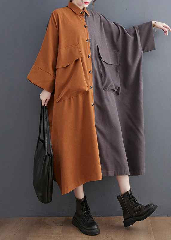 Bohemian Colorblock Oversized Patchwork Pockets Cotton Long Dress Batwing Sleeve - republicanstateiBohemian Colorblock Oversized Patchwork Pockets Cotton Long Dress Batwing Sleeve - republicanstatei