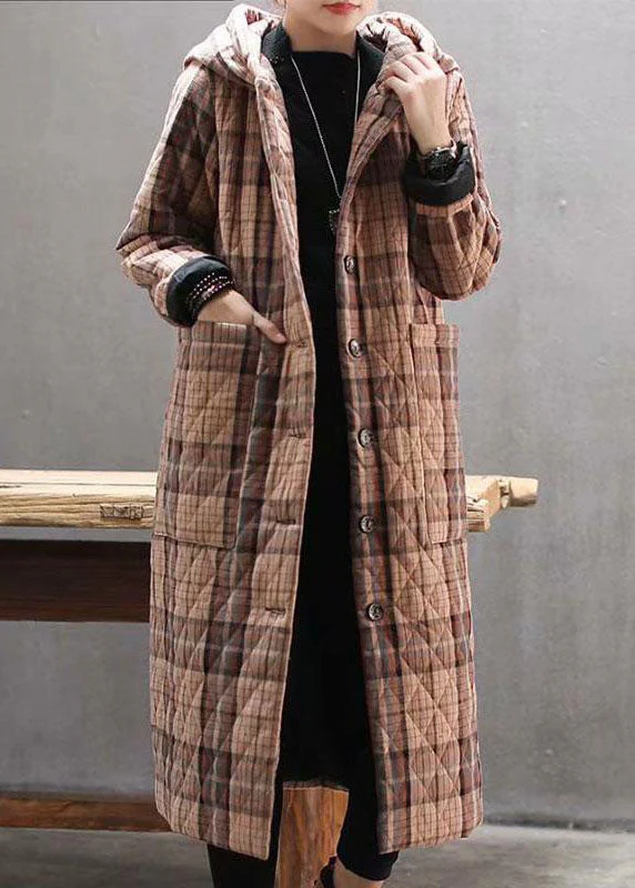Bohemian Red Hooded Plaid Pockets Fine Cotton Filled Long Coat Outwear Winter - republicanstateiBohemian Red Hooded Plaid Pockets Fine Cotton Filled Long Coat Outwear Winter - republicanstatei