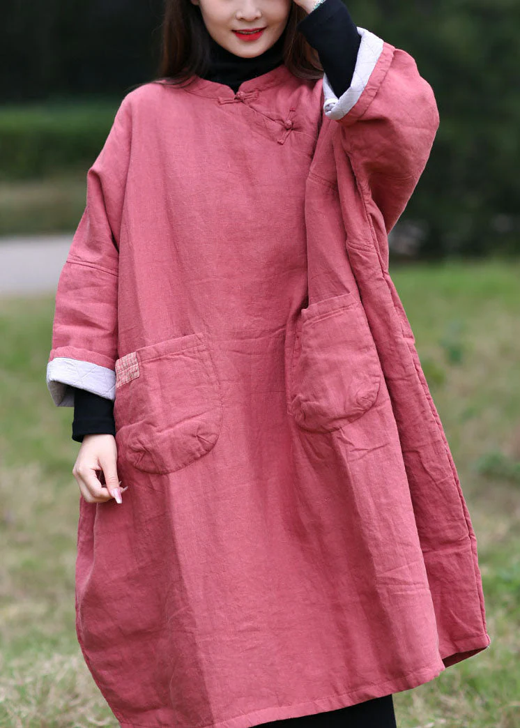 Fine Pink Oriental Button Oversized Pockets Cotton Filled Dress Spring - republicanstateiFine Pink Oriental Button Oversized Pockets Cotton Filled Dress Spring - republicanstatei