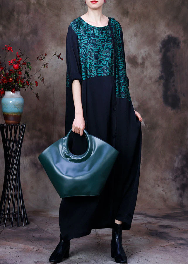 Stylish Green O-Neck Asymmetrical Patchwork Curve Silk Long Dress Long Sleeve - republicanstateiStylish Green O-Neck Asymmetrical Patchwork Curve Silk Long Dress Long Sleeve - republicanstatei