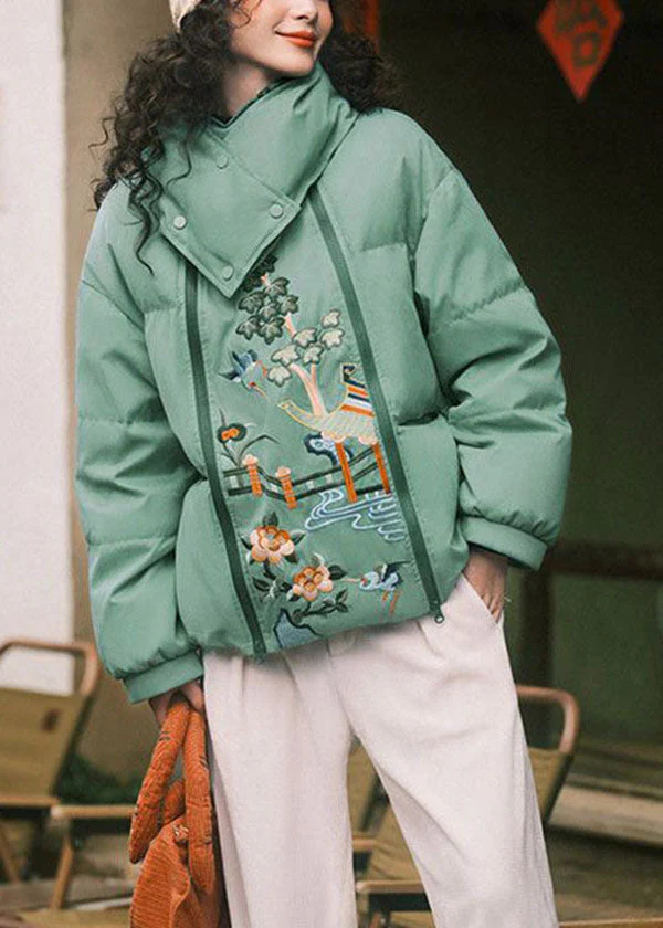 French Green Zippered Embroideried Fine Cotton Filled Parkas And Scarf Two Pieces Set Winter - republicanstateiFrench Green Zippered Embroideried Fine Cotton Filled Parkas And Scarf Two Pieces Set Winter - republicanstatei