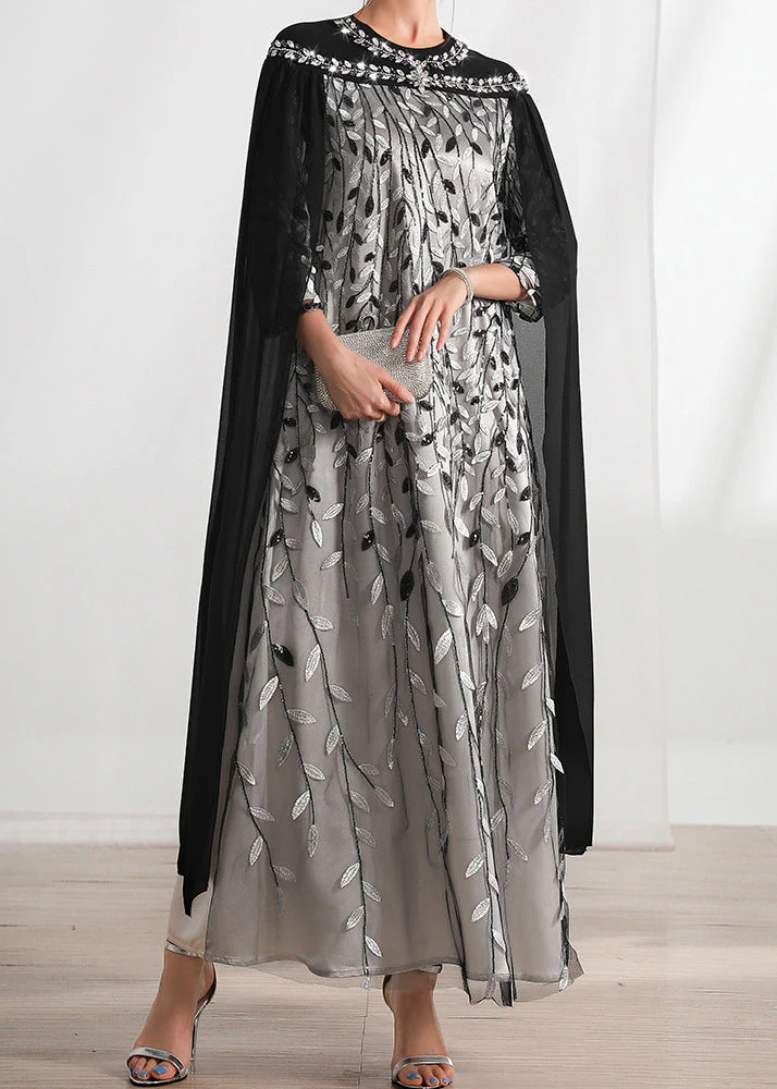 Organic Black White Patchwork Nail Bead Sequins Leaf Tulle Robe Dresses - republicanstateiOrganic Black White Patchwork Nail Bead Sequins Leaf Tulle Robe Dresses - republicanstatei