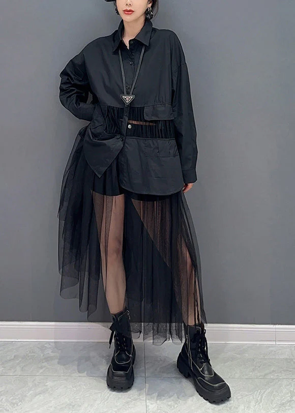 Art Black Peter Pan Collar Tulle Patchwork Hollow Out Cotton Dress Spring - republicanstateiArt Black Peter Pan Collar Tulle Patchwork Hollow Out Cotton Dress Spring - republicanstatei