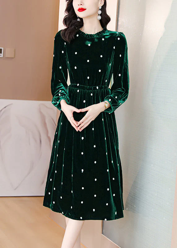 Beautiful Green Ruffled Wrinkled Drawstring Patchwork Velour Dress Fall - republicanstateiBeautiful Green Ruffled Wrinkled Drawstring Patchwork Velour Dress Fall - republicanstatei