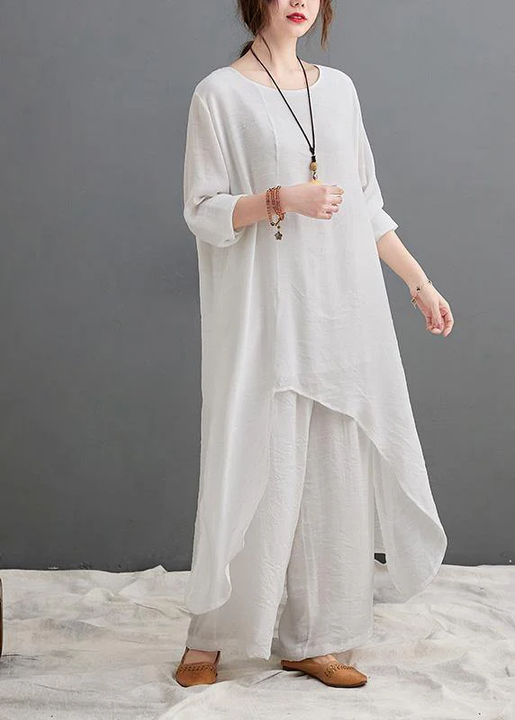 Large Size Loose Art Long White Top Casual Wide Leg Pants Two Piece Suit For Women - republicanstateiLarge Size Loose Art Long White Top Casual Wide Leg Pants Two Piece Suit For Women - republicanstatei