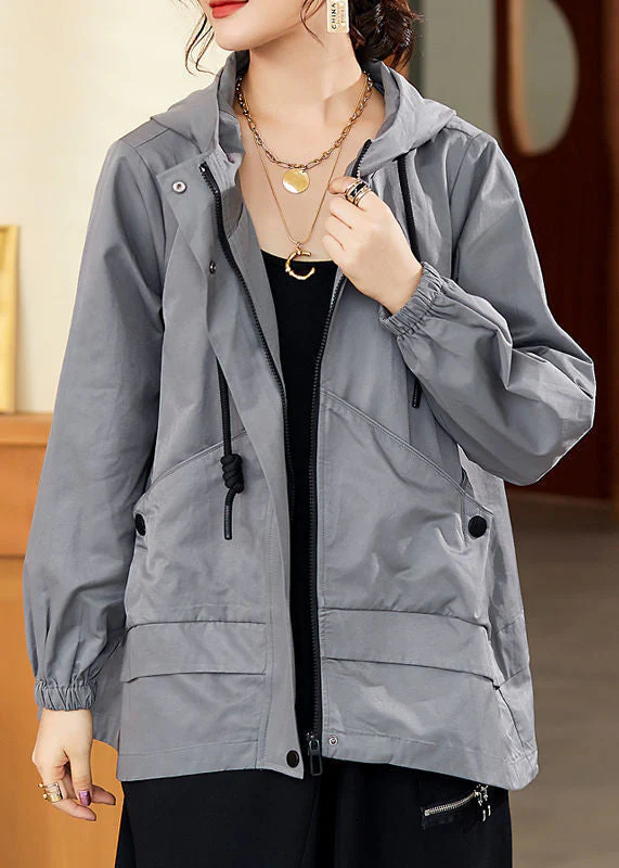 Fashion Gray Patchwork Zippered Button Pockets Cotton Hooded Coats Long Sleeve - republicanstateiFashion Gray Patchwork Zippered Button Pockets Cotton Hooded Coats Long Sleeve - republicanstatei