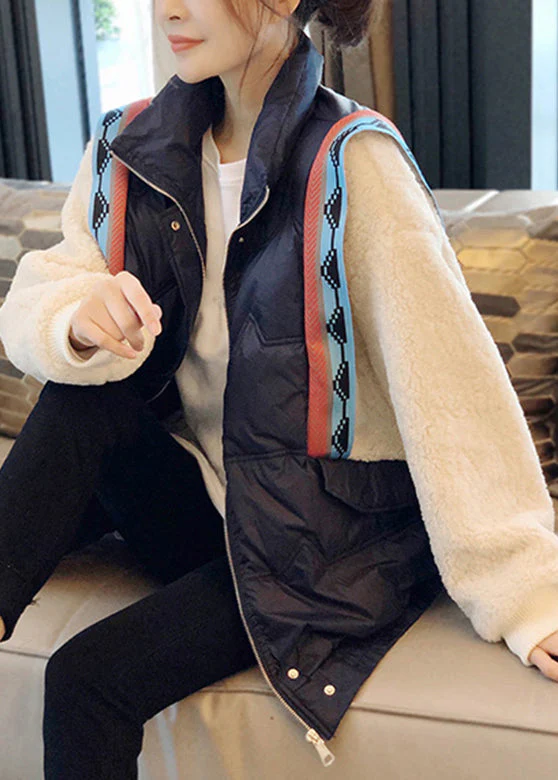 Plus Size Black Stand Collar Zippered Faux Fur Patchwork Fake Two Pieces Down Coat Winter - republicanstateiPlus Size Black Stand Collar Zippered Faux Fur Patchwork Fake Two Pieces Down Coat Winter - republicanstatei
