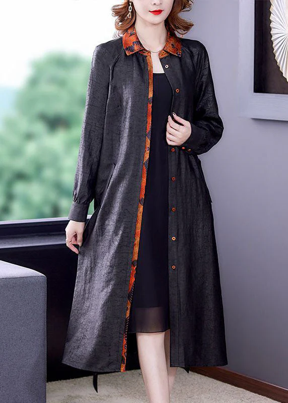 Chic Black Patchwork Tie Waist Silk Fake Two Piece Trench Coat Long Sleeve - republicanstateiChic Black Patchwork Tie Waist Silk Fake Two Piece Trench Coat Long Sleeve - republicanstatei