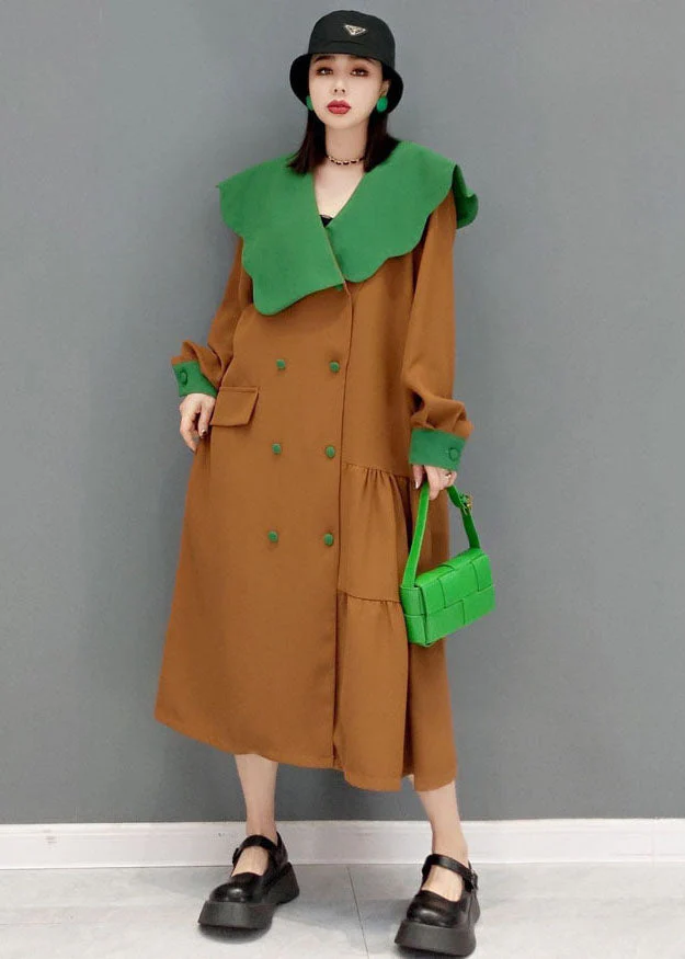 French Yellow Ruffled Patchwork Wrinkled Bouble Breast Long Dress Long Sleeve - republicanstateiFrench Yellow Ruffled Patchwork Wrinkled Bouble Breast Long Dress Long Sleeve - republicanstatei