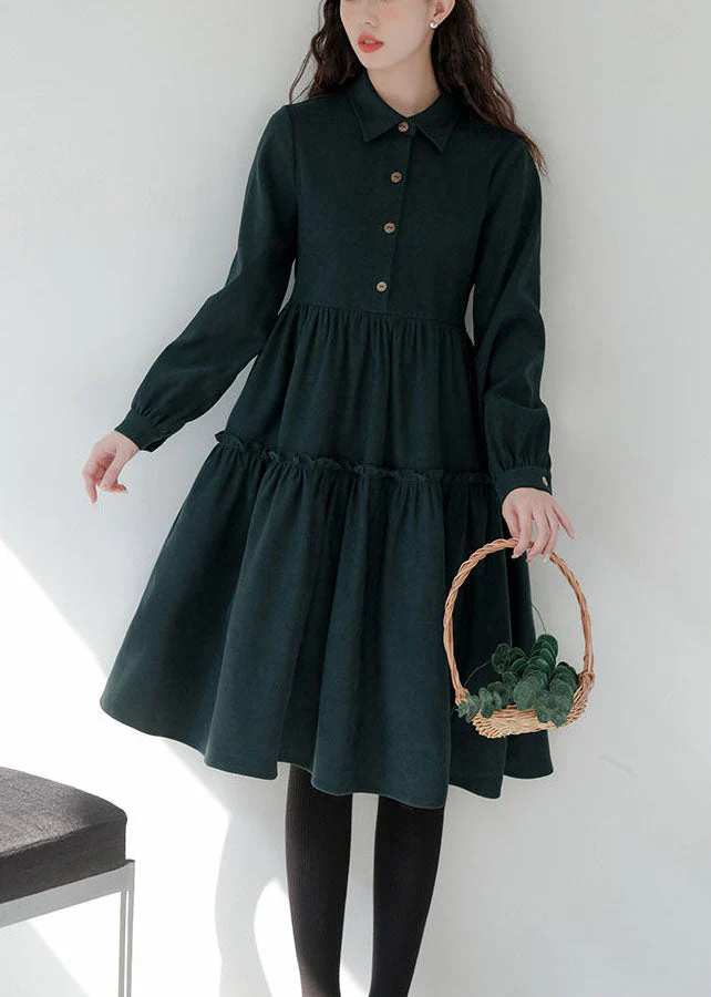 Green Patchwork Corduroy Long Dresses Ruffled Exra Large Hem Long Sleeve - republicanstateiGreen Patchwork Corduroy Long Dresses Ruffled Exra Large Hem Long Sleeve - republicanstatei