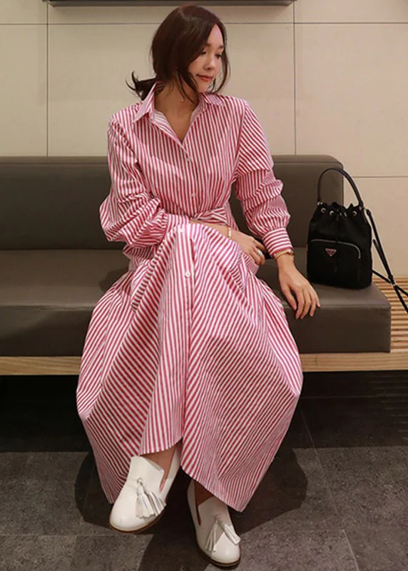 DIY Red Striped Peter Pan Collar Button Tie Waist Wrinkled Cotton Dress Long Sleeve - republicanstateiDIY Red Striped Peter Pan Collar Button Tie Waist Wrinkled Cotton Dress Long Sleeve - republicanstatei