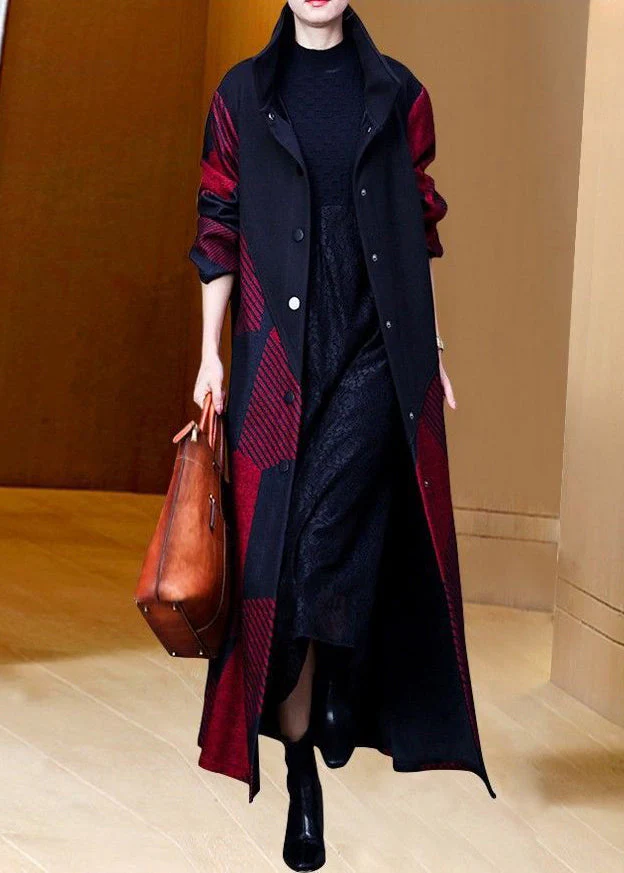Loose Red Stand Collar Pockets Patchwork Thick Long Coat Long Sleeve - republicanstateiLoose Red Stand Collar Pockets Patchwork Thick Long Coat Long Sleeve - republicanstatei