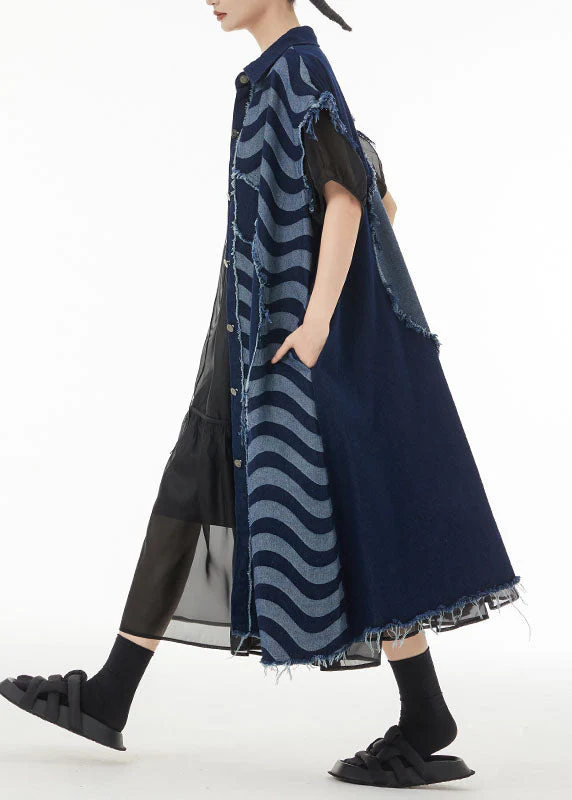 Boho Blue Asymmetrical Patchwork Cotton Denim Long Cardigans Sleeveless - republicanstateiBoho Blue Asymmetrical Patchwork Cotton Denim Long Cardigans Sleeveless - republicanstatei