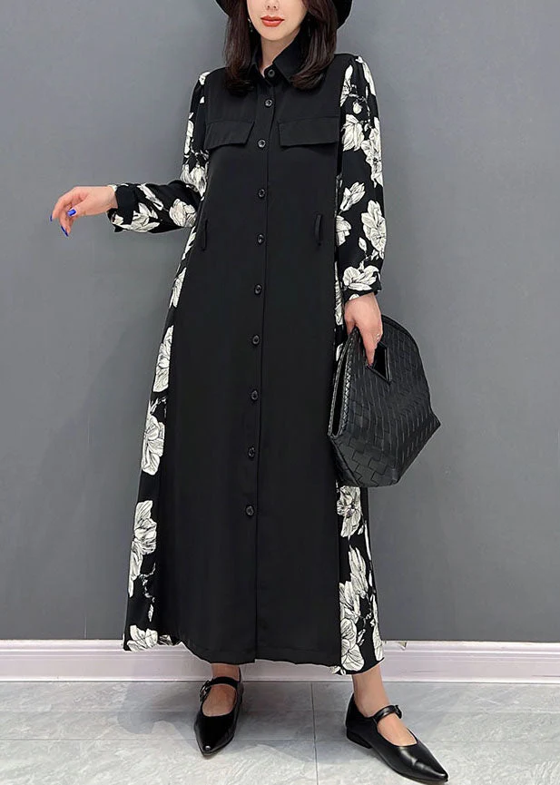 Classy Black Peter Pan Collar Patchwork Print Chiffon Cinch Dresses Fall - republicanstateiClassy Black Peter Pan Collar Patchwork Print Chiffon Cinch Dresses Fall - republicanstatei