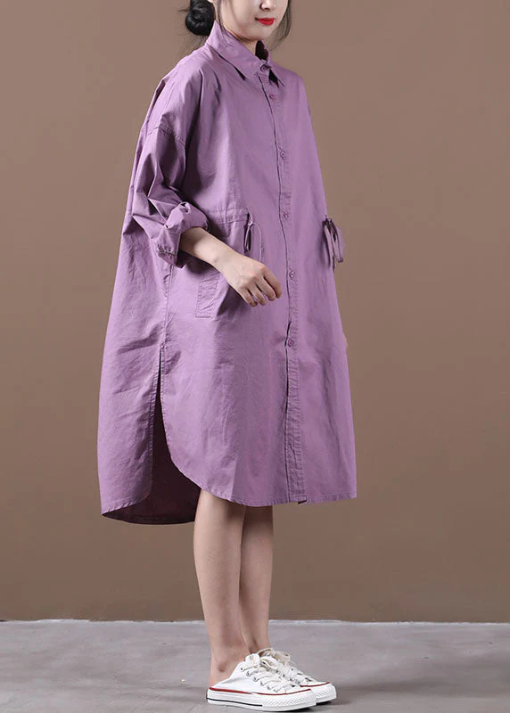 Casual Purple Peter Pan Collar Button Cotton Shirt Dresses Long Sleeve - republicanstateiCasual Purple Peter Pan Collar Button Cotton Shirt Dresses Long Sleeve - republicanstatei