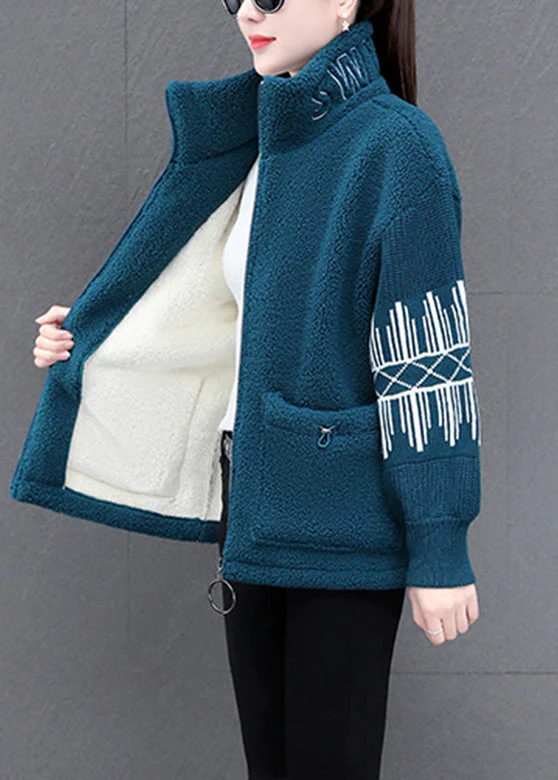 DIY Blue Stand Collar Zippered Striped Patchwork Teddy Faux Fur Coats Winter - republicanstateiDIY Blue Stand Collar Zippered Striped Patchwork Teddy Faux Fur Coats Winter - republicanstatei