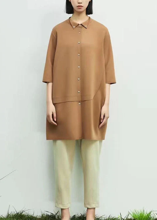 Chic Khaki Peter Pan Collar Asymmetrical Patchwork Cotton Dresses Spring - republicanstateiChic Khaki Peter Pan Collar Asymmetrical Patchwork Cotton Dresses Spring - republicanstatei