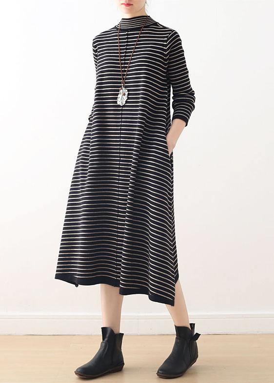 Knitted high neck Sweater weather plus size black striped baggy knitwear - republicanstateiKnitted high neck Sweater weather plus size black striped baggy knitwear - republicanstatei