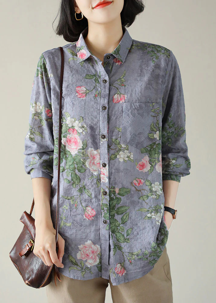 diy Purple Peter Pan Collar Pockets Button Print Fall Blouses Long sleeve - republicanstateidiy Purple Peter Pan Collar Pockets Button Print Fall Blouses Long sleeve - republicanstatei