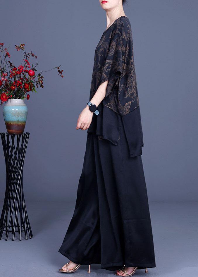 Beautiful Navy Print Patchwork long smock Wide Leg Chiffon Two Pieces Set - republicanstateiBeautiful Navy Print Patchwork long smock Wide Leg Chiffon Two Pieces Set - republicanstatei